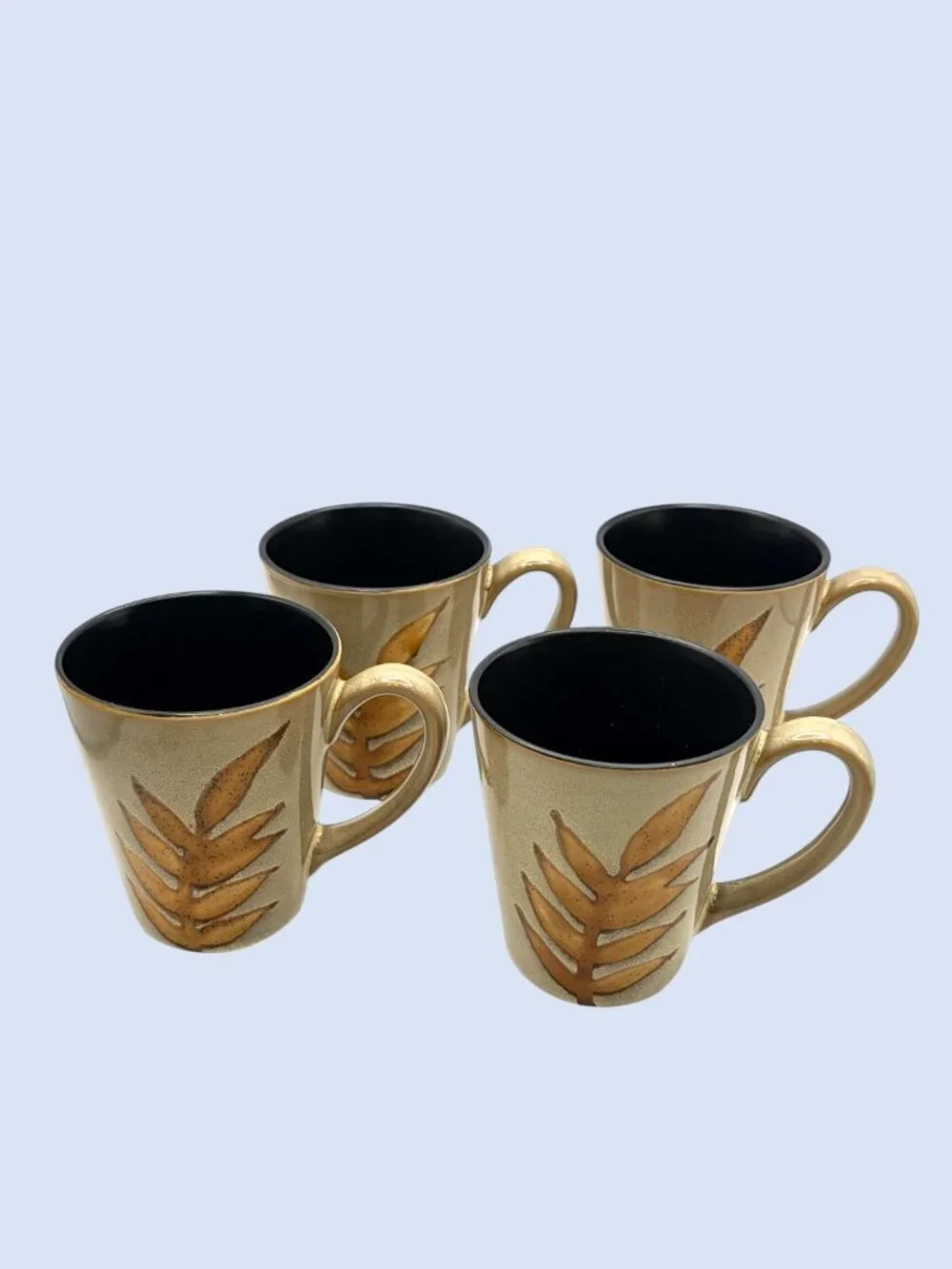 Set of 4 Home Trends Island Leaf Ceramic Coffee Mug 12oz Black Interior Tropical